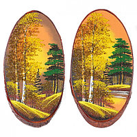 Панно на срезе дерева "Осень янтарная" вертикальное 50-55 см каменная крошка 112513