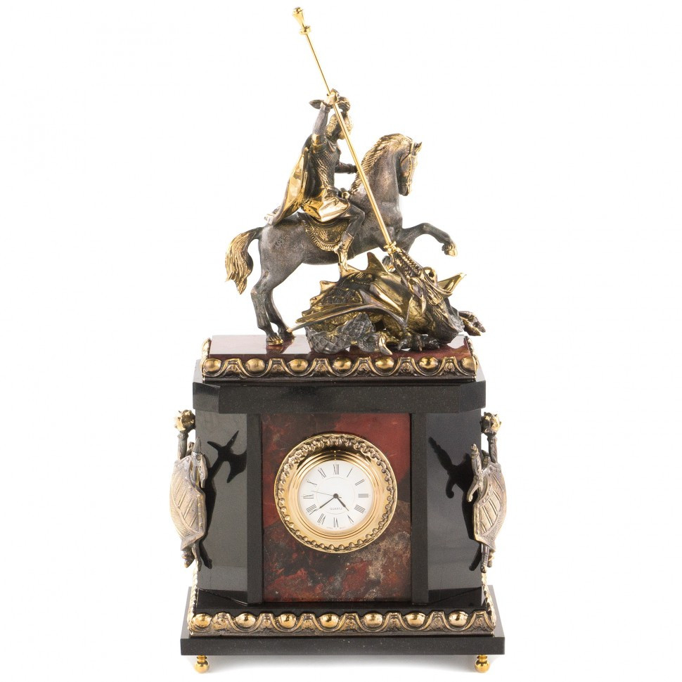 Оригинальные каминные часы из природной яшмы и бронзы "Георгий Победоносец" - фото 3 - id-p80870314