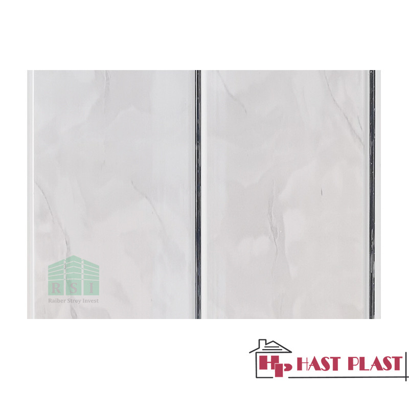 Стеновая ПВХ панель "Hast Plast" 2-ух полосная (серебро, серый мрамор глянцевый)