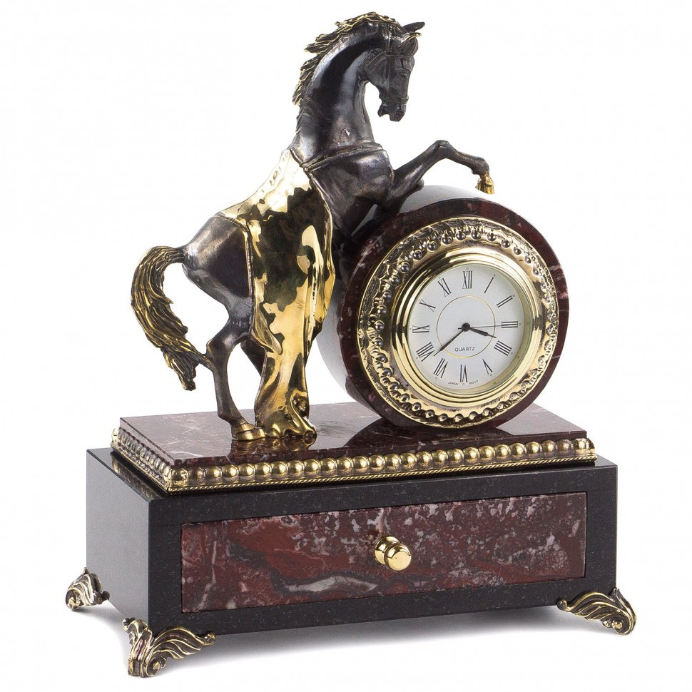 Часы со шкатулкой "Вздыбленный конь" бронза камень креноид 120839 - фото 3 - id-p80870569