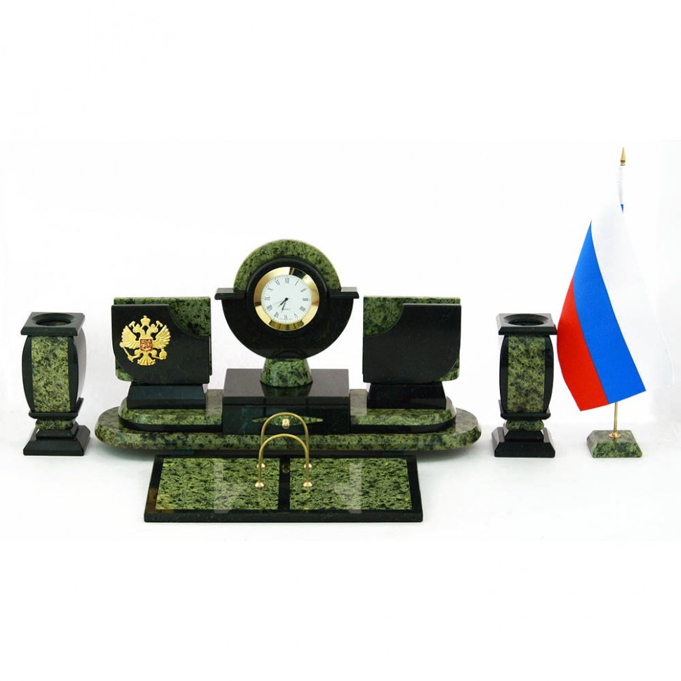 Письменный набор с символикой России камень змеевик 113252 - фото 1 - id-p80870616
