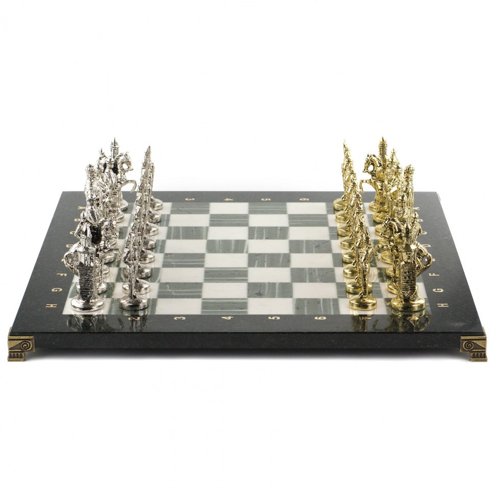 Шахматы с металлическими фигурами "Русь" доска 40х40 см из камня офиокальцит 120687 - фото 2 - id-p80872196