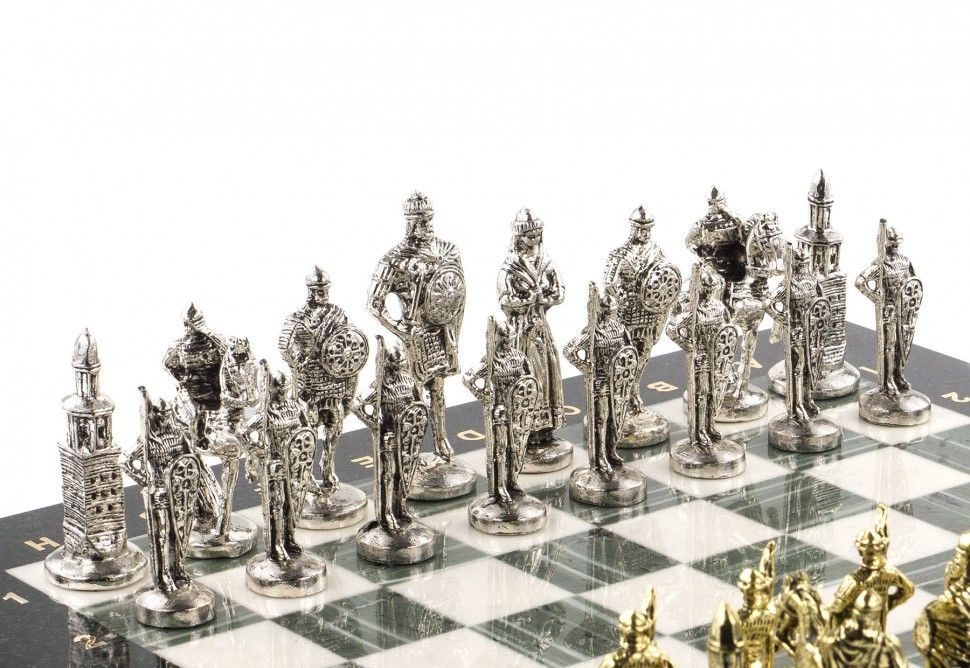 Шахматы с металлическими фигурами "Русь" доска 40х40 см из камня офиокальцит 120687 - фото 3 - id-p80872196