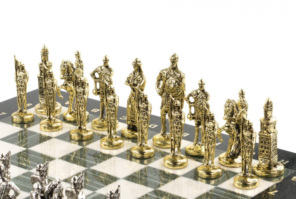 Шахматы с металлическими фигурами "Русь" доска 40х40 см из камня офиокальцит 120687 - фото 4 - id-p80872196