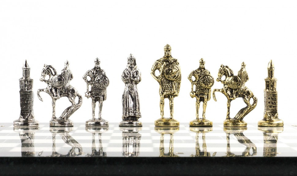 Шахматы с металлическими фигурами "Русь" доска 40х40 см из камня офиокальцит 120687 - фото 5 - id-p80872196