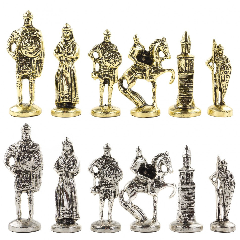 Шахматы с металлическими фигурами "Русь" доска 40х40 см из камня офиокальцит 120687 - фото 6 - id-p80872196
