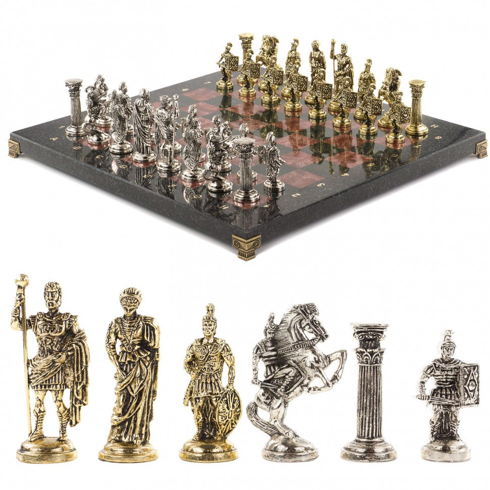 Шахматы эксклюзивные "Римские воины" доска 44х44 см из камня лемезит фигуры металлические - фото 1 - id-p80872206