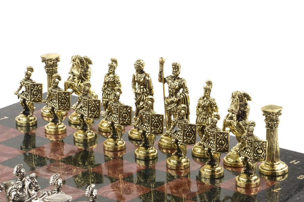 Шахматы эксклюзивные "Римские воины" доска 44х44 см из камня лемезит фигуры металлические - фото 4 - id-p80872206