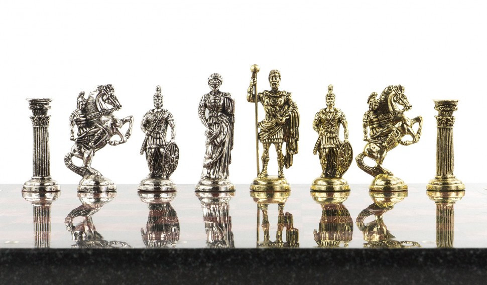 Шахматы эксклюзивные "Римские воины" доска 44х44 см из камня лемезит фигуры металлические - фото 5 - id-p80872206