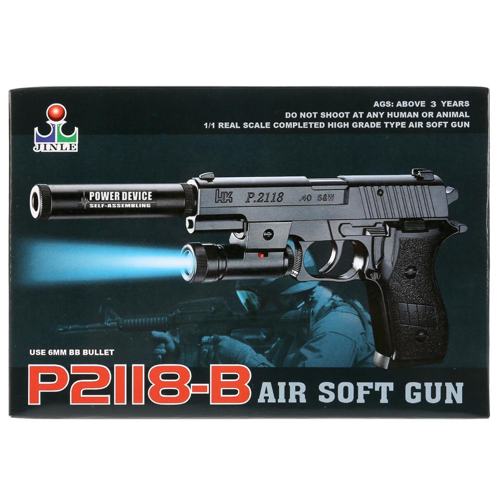 Пистолет пневматический P2118-B, с фонариком и глушителем - фото 3 - id-p80886444