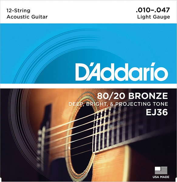 Струны для акустической 12-струнной гитары, бронза, 10-47 D`Addario EJ36