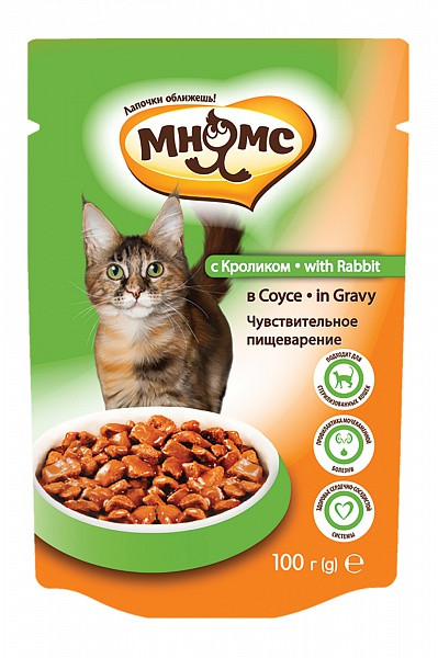 Мнямс, влажный корм для кошек с кроликом в соусе, чувствительное пищеварение, уп.24*100гр - фото 1 - id-p80941216