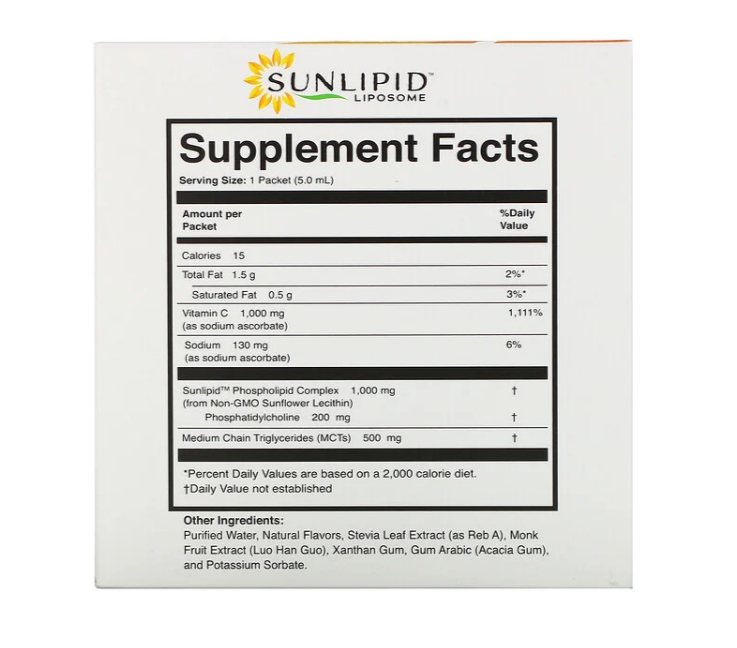 SunLipid, Липосомальный витамин C, с натуральными ароматизаторами, 30 пакетиков по 5,0 мл (0,17 унции) - фото 3 - id-p80942283