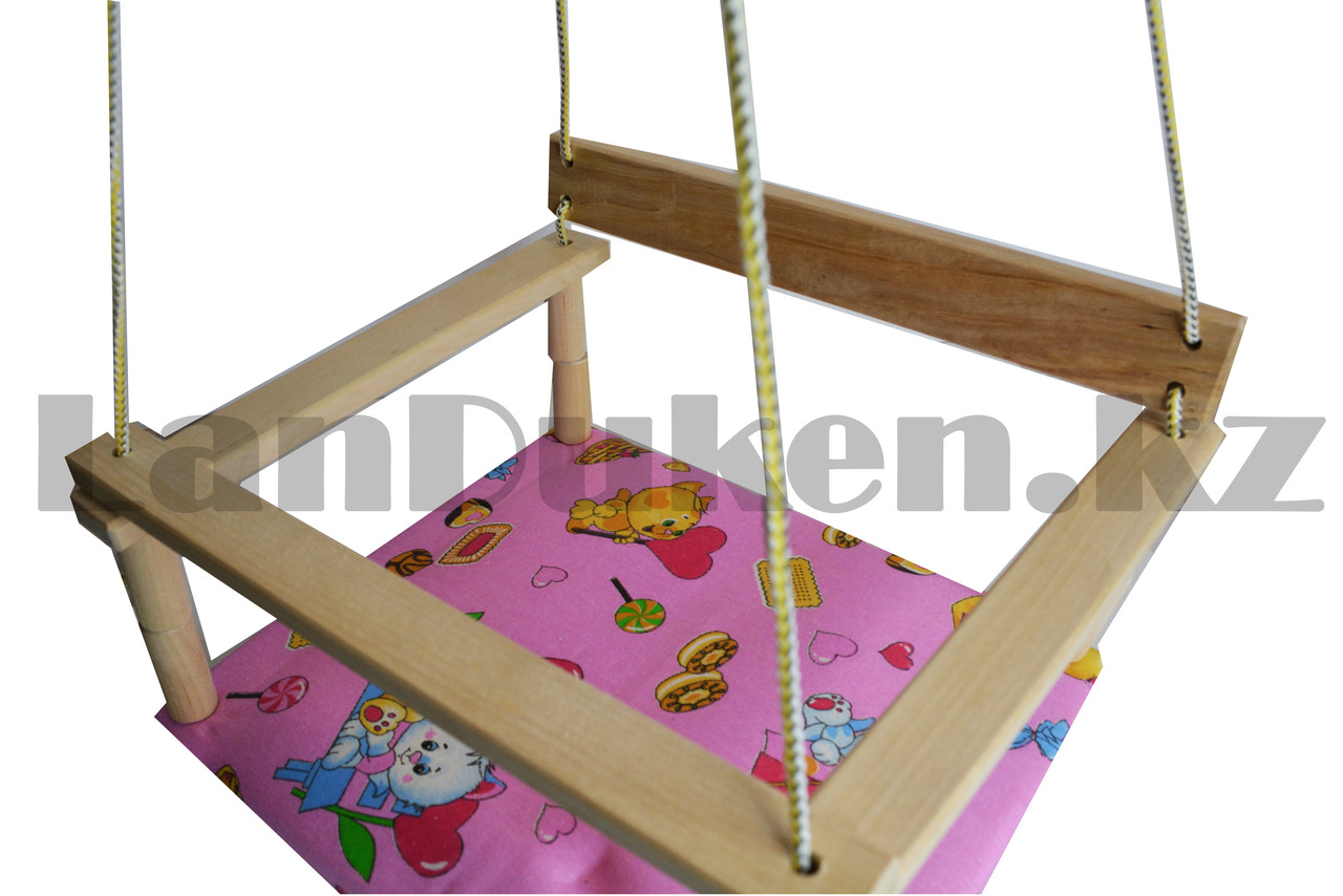 Детские подвесные качели с мягким сиденьем со спинкой деревянные розовое - фото 6 - id-p80895974
