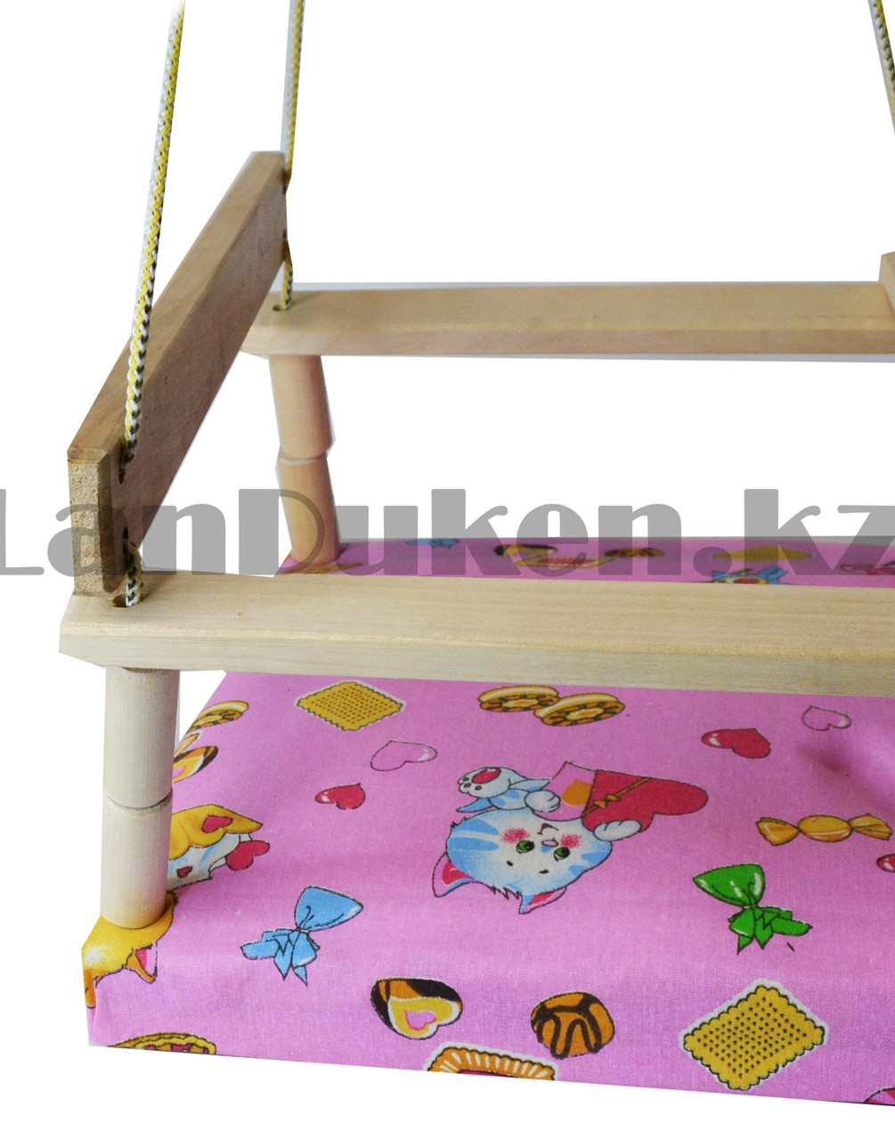 Детские подвесные качели с мягким сиденьем со спинкой деревянные розовое - фото 8 - id-p80895974