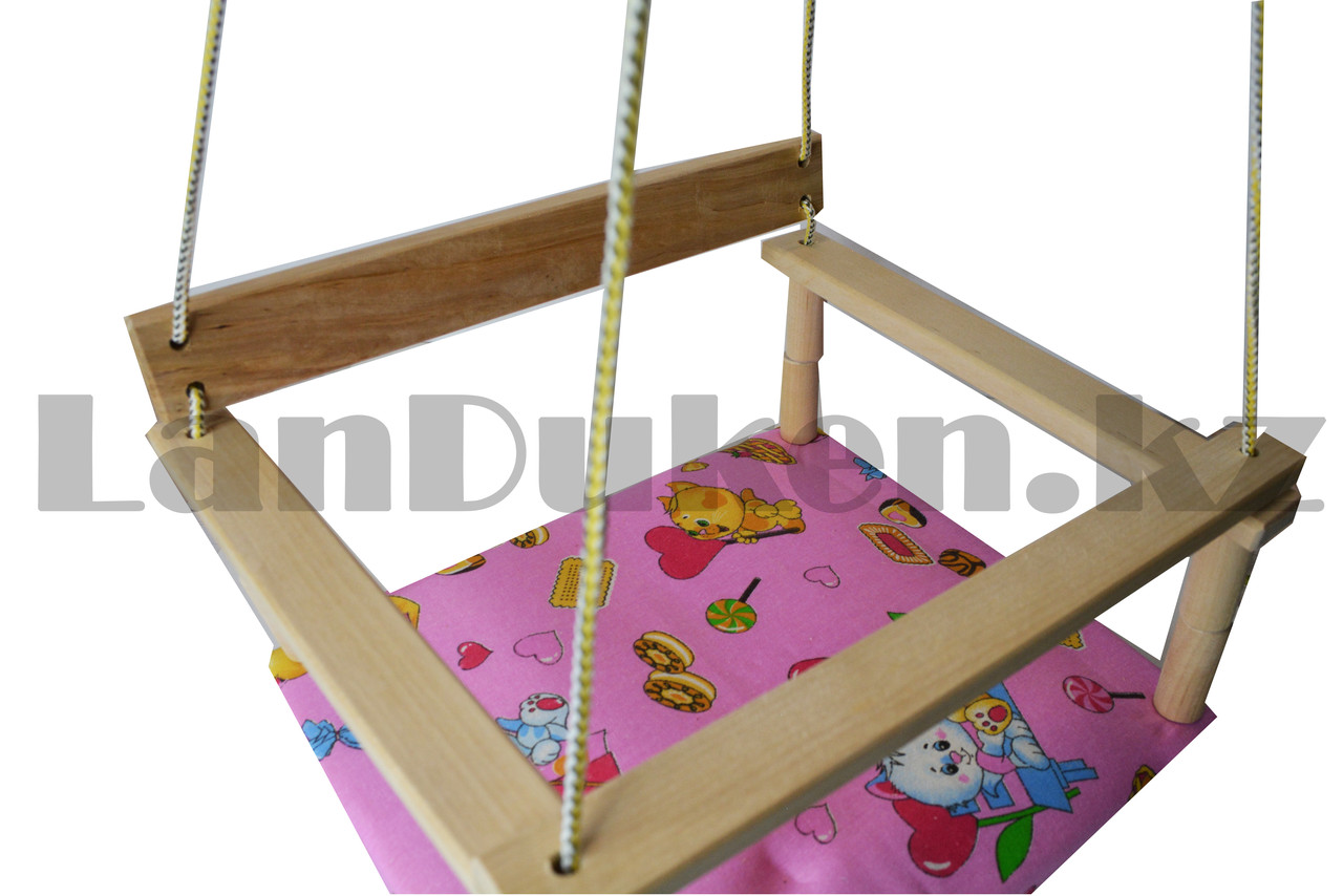 Детские подвесные качели с мягким сиденьем со спинкой деревянные розовое - фото 9 - id-p80895974