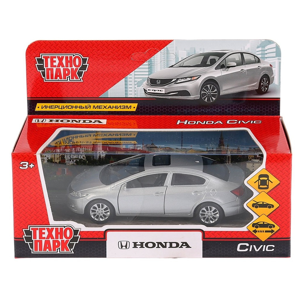 ТехноПарк Металлическая инерционная модель Honda Civic, серебристый, 12 см.