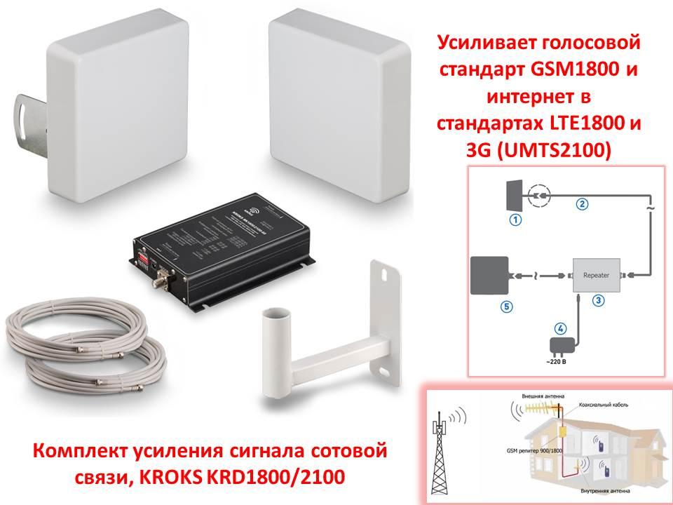 Комплект усиления сигнала сотовой связи, KROKS KRD1800/2100 - фото 1 - id-p80975224