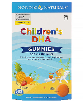 Nordic Naturals, Children's DHA, жевательные таблетки с ДГК, со вкусом тропических фруктов, 600 мг