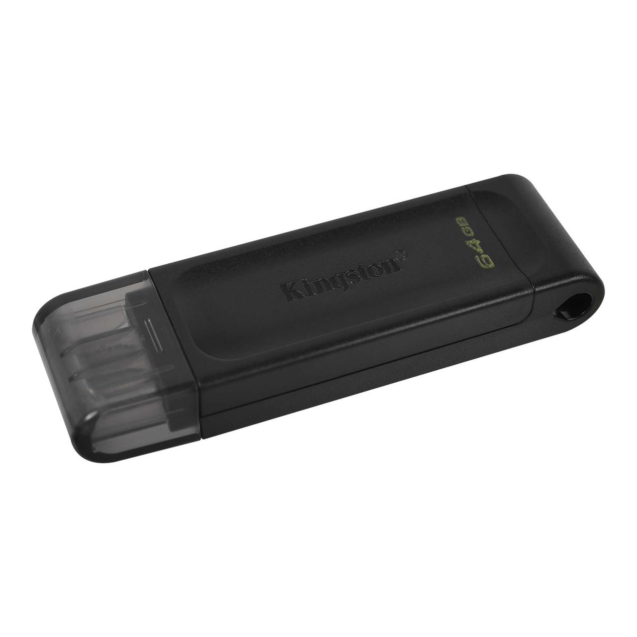 Kingston DT70/64GB USB-накопитель DT20 64GB, USB-С 3.2 Gen 1, Type С, Black - фото 1 - id-p80989332