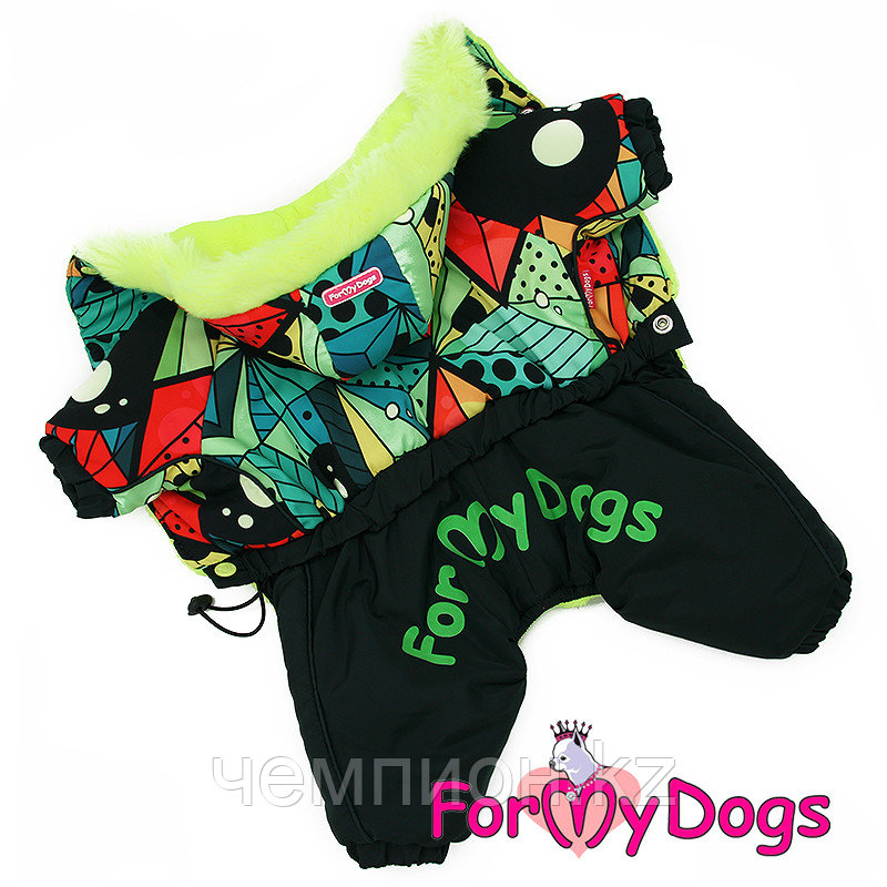 FW857-2020 M, For My Dogs, Фор Май Дог, Зимний комбинезон черный/мультиколор, для мальчиков