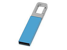 Флеш-карта USB 2.0 16 Gb с карабином Hook, голубой/серебристый