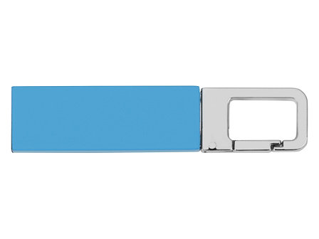 Флеш-карта USB 2.0 16 Gb с карабином Hook, голубой/серебристый, фото 2