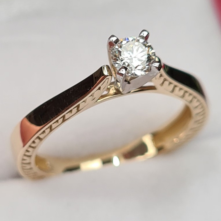 Золотое кольцо с бриллиантом 0.24Сt VS2/H EX-Cut - фото 2 - id-p81001662