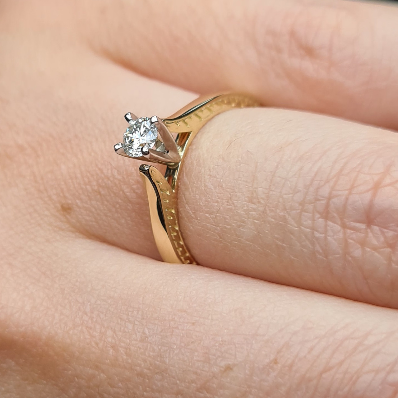 Золотое кольцо с бриллиантом 0.24Сt VS2/H EX-Cut - фото 5 - id-p81001662