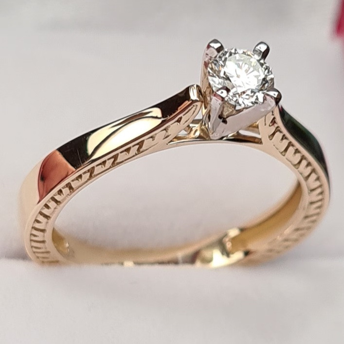 Золотое кольцо с бриллиантом 0.24Сt VS2/H EX-Cut - фото 4 - id-p81001662