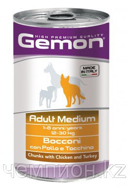 8792 Gemon Dog Medium, Гемон консервы для собак средних пород кусочки курицы с индейкой, 1250гр