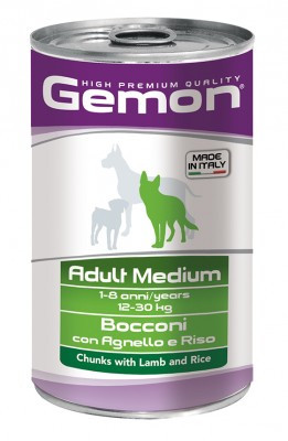 8791 Gemon Dog Medium, Гемон консервы для собак средних пород кусочки ягненка с рисом, 1250гр.