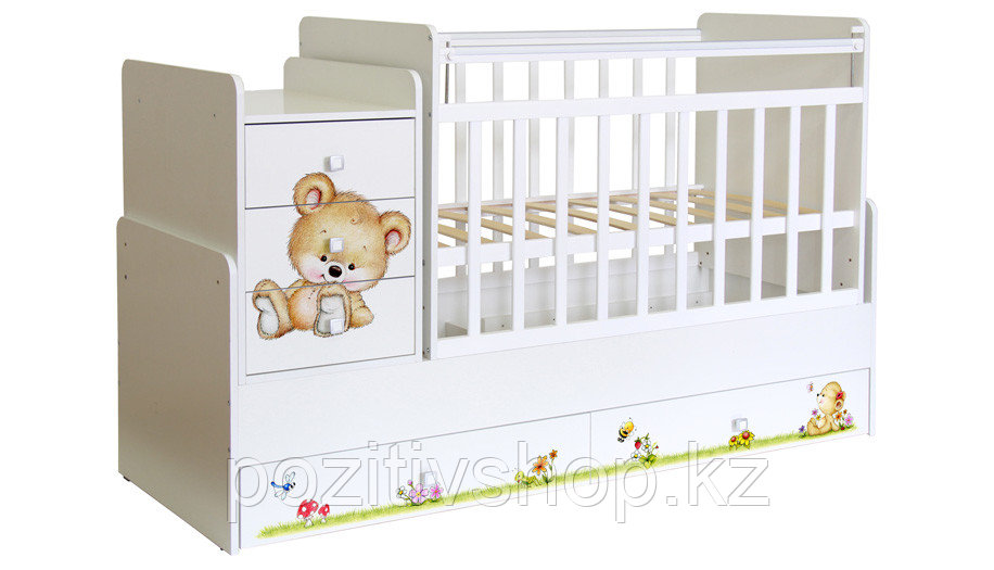 Детская кровать-трансформер Фея 1100 Медвежонок/белый - фото 1 - id-p81039012