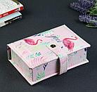 Кейс шкатулка сундучок ларец для драгоценностей и украшений кожзам Фламинго на кнопке 4,5х15,5х10,5 см, фото 5