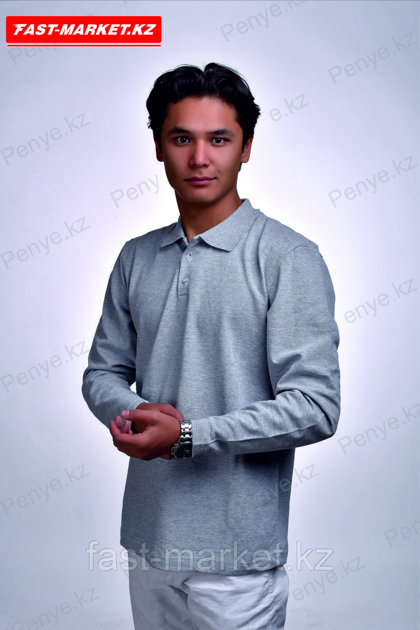 Рубашка поло с длинными рукавами серый меланж - фото 2 - id-p81113865