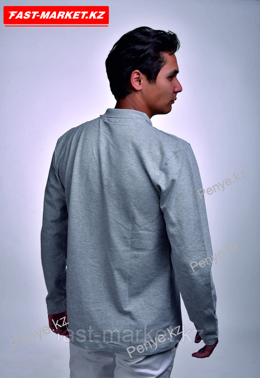 Рубашка поло с длинными рукавами серый меланж - фото 3 - id-p81113865