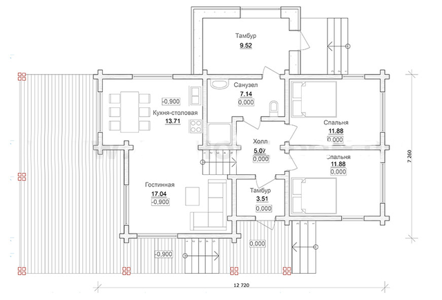 план одноэтажного деревянного дома из бруса, проект и строительство одноэтажного деревянного дома