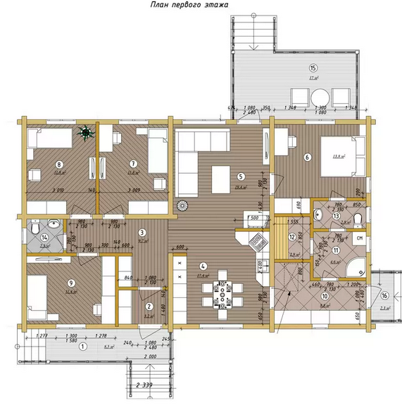 план одноэтажного деревянного дома из бруса 