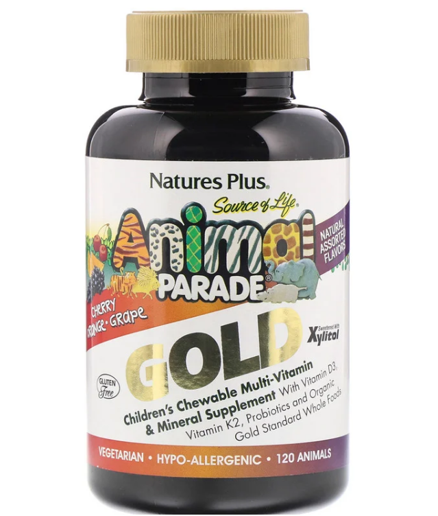 Nature's Plus, Парад зверей Gold от Source of Life, мультивитаминная жевательная добавка для детей с минералам