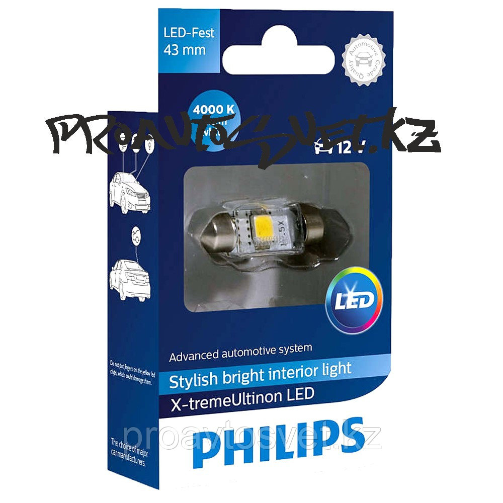 LED PHILIPS 43 mm 4000K X-treme Ultinon 12V 1W 129454000KX1 - фото 1 - id-p81272601
