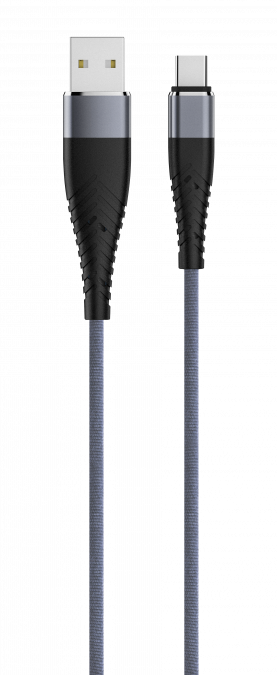 Кабель OLMIO SOLID, USB 2.0 - Type-C, 1.2м, 2.1A, усиленный, цвет титановый