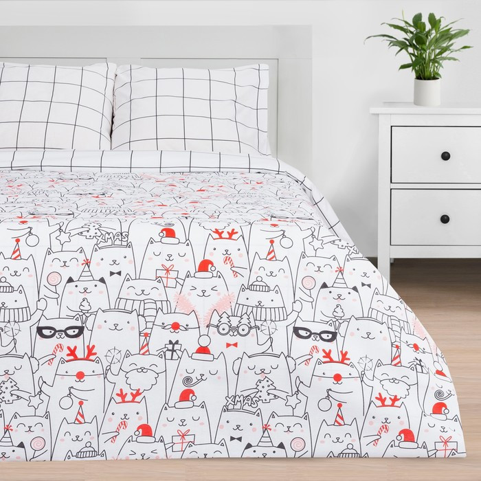 Постельное белье "Этель" Дуэт Xmas cat 143*215 см - 2 шт, 220*240 см, 70*70 см - 2 шт