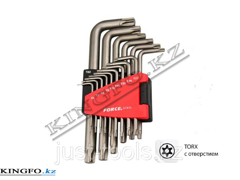 Набор Г-образных ключей TORX, T6H-T60H, с отверстием 15 пр. FORCE 5151LT