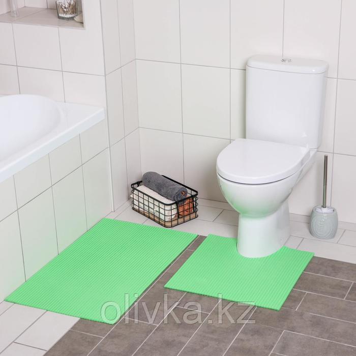Набор ковриков для ванны и туалета «Моно зелёный», 2 шт: 50×50, 50×80 см