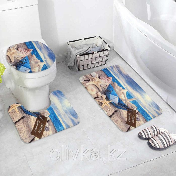 Набор ковриков для ванны и туалета «Бумажный корбалик», 3 шт: 37×43, 39×48, 50×80 см