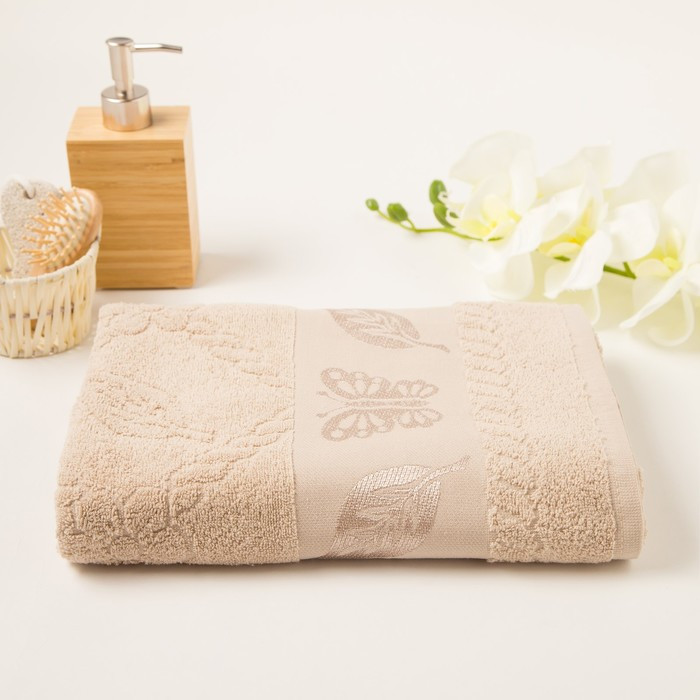 Полотенце махровое Fiesta cotton Butterfly 70х130 см, бежевый, хлопок 100%, 420 г/м2