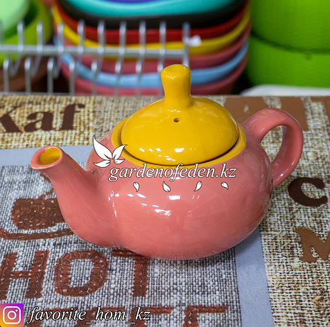 Чайник заварочный. Материал: Керамика. Цвет: Персиковый/Желтый., фото 2