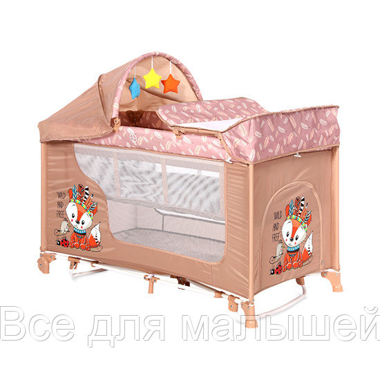 Кровать-манеж Lorelli MOONLIGHT 2 plus rocker с функцией качания Бежевый / Beige Foxy 2042