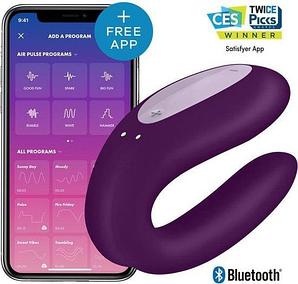 Вибратор для пар "Satisfyer Double Joy", фиолетовый, с управлением через мобильное приложение