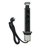 Shelbi Выдвижной настольный розеточный блок на 3 розетки 200B, 2 USB розетки, серебро (STV-3S-2U-S), фото 3